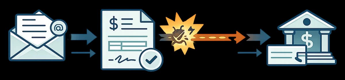 Ilustración de una instrucción de pago alterada mediante phishing o suplantación