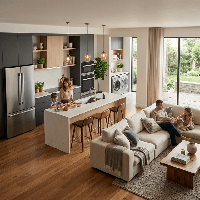 Cocina moderna con electrodomésticos protegidos