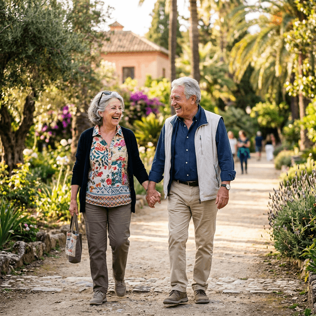 Pareja senior disfrutando con plenitud